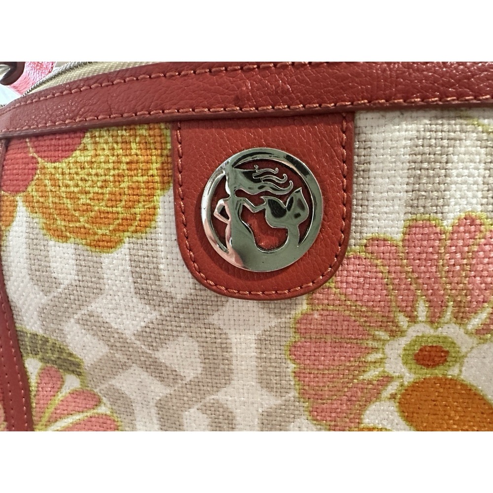 Spartina 449 Floral Linen Shoulder Bag Red Leather Trim Daufuskie Island 13x8 In - Picture 2 of 14